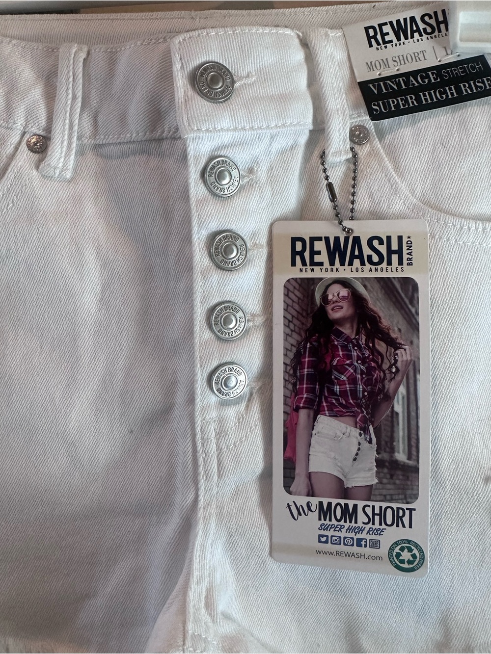 REWASH White Denim Mom Shorts NWT Super High Rise Distressed Size 1/25 - Picture 2 of 5